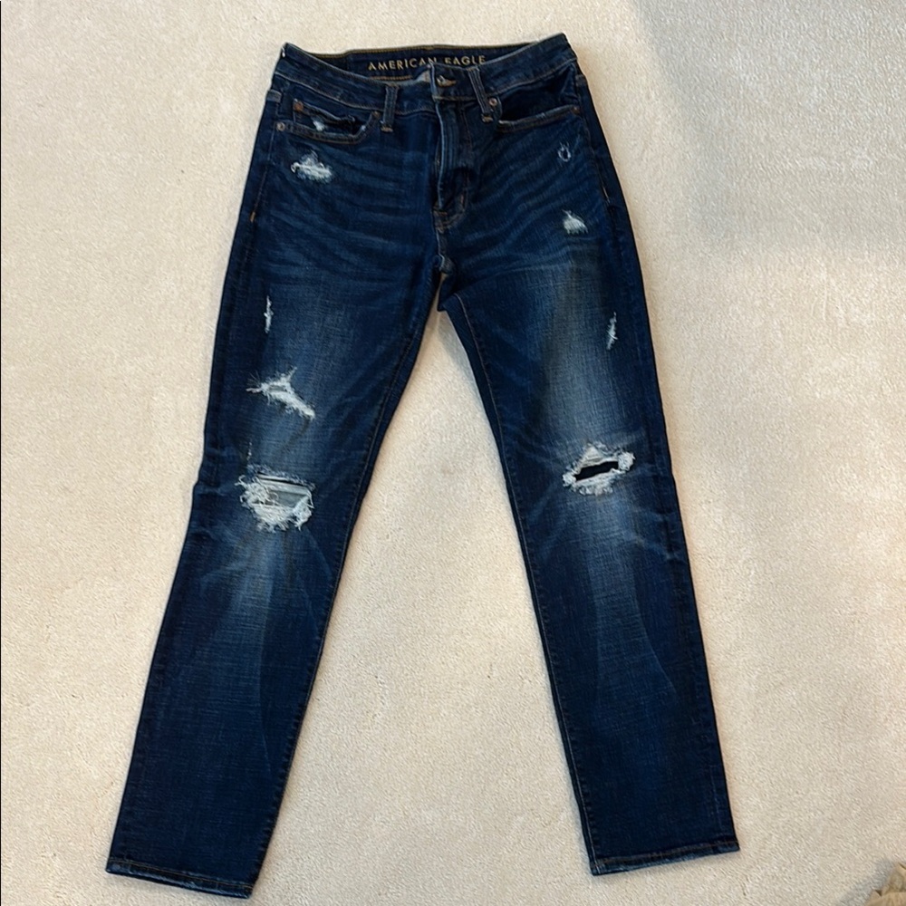 American Eagle Outfitters Blue Skinny Jeans with Distressed Details